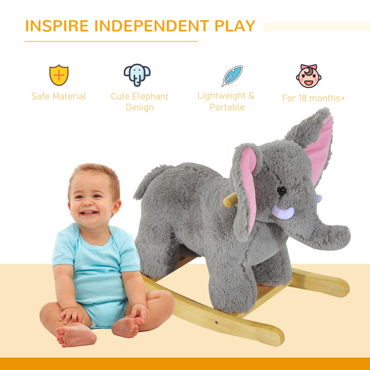 Kids Plush Ride On Elephant Grey