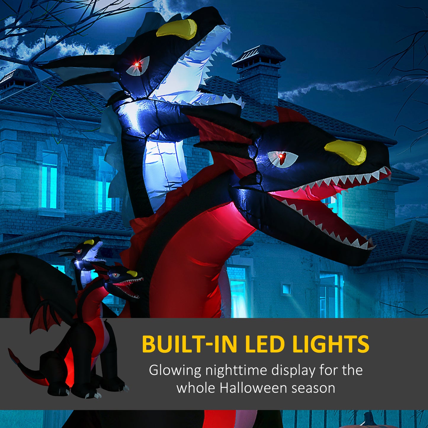 7FT Tall Halloween Inflatable Dragon with 2 Heads and LED Lights, Blow Up Halloween Party Decoration for Indoor Outdoor Yard Lawn Garden