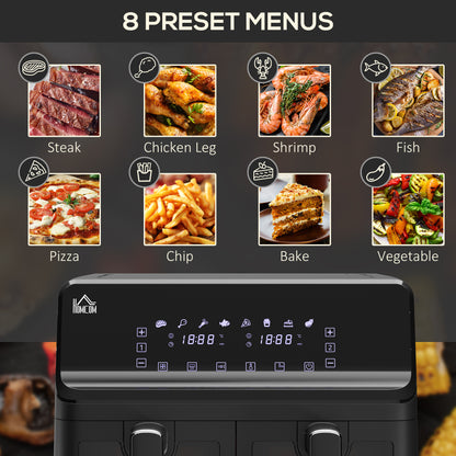 HOMCOM Family Air Fryer , 8L Double Air Fryer Oven w/ 8 Presets, Digital Display, Recipe Cookbook, 60min Timer for Oil Free & Low Fat, 2500W, Black