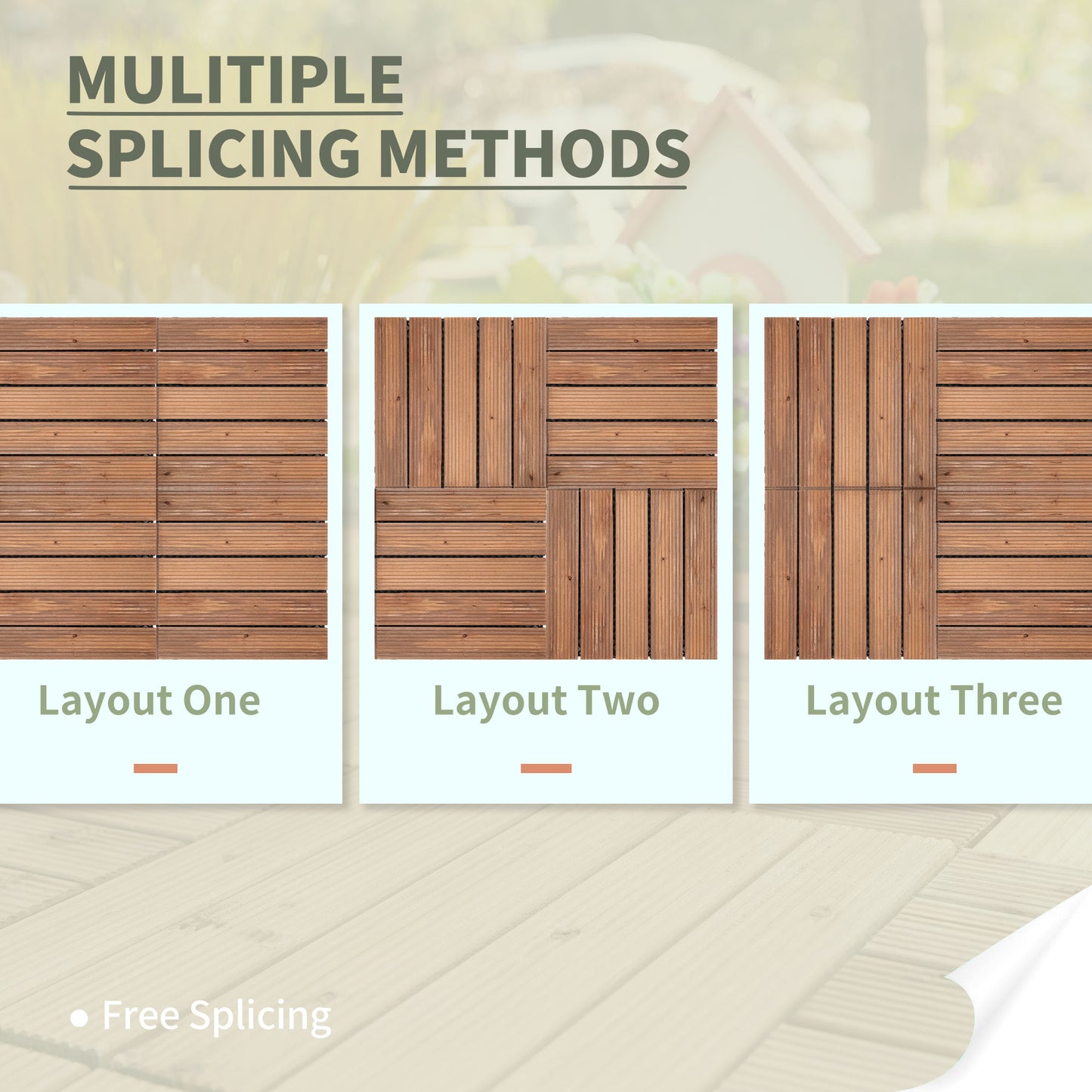 Outsunny 27 Pieces Floor Tiles Interlocking Solid Wood DIY Deck Tiles Indoor Outdoor Flooring