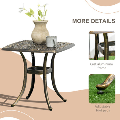 Outsunny Outdoor Retro Vintage Style Patio Side Table with 38mm Dia. Umbrella Hole, Cast Aluminium Patio coffee Table, 54 x 54cm, Bronze