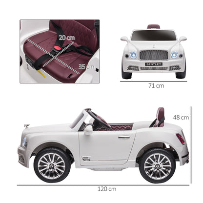 Kids Electric Ride On Bentley Car with Parent Remote, 12V Battery Powered Toy Car with Music Horn Lights MP3 Suspension Wheels for 37-72 Months, White