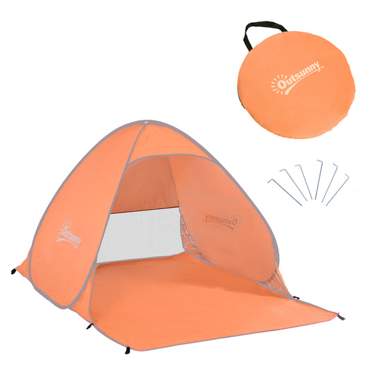 Outsunny Pop-up Portable Beach Tent Hiking UV Protection Patio Sun Shade Shelter Tent of 2 Person-Orange