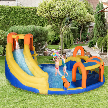Outsunny 5 in 1 Kids Bouncy Castle Large Inflatable House Slide Water Pool Gun Basket Climbing Wall with 750W Inflator Carry bag 4.35 x 4.35 x 2m