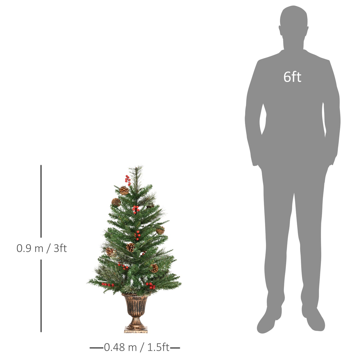 2 Piece Set 3 Foot Artificial Christmas Trees With 110 Realistic Branches For Doorway, Porch, Green