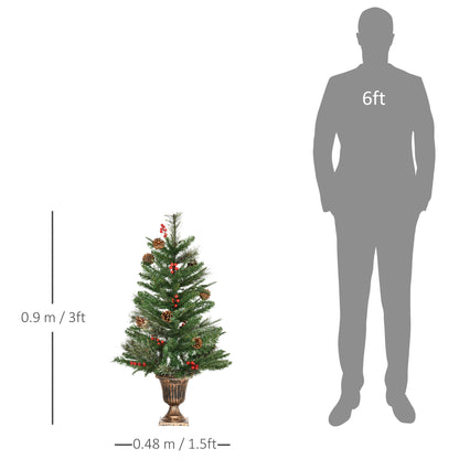 2 Piece Set 3 Foot Artificial Christmas Trees With 110 Realistic Branches For Doorway, Porch, Green