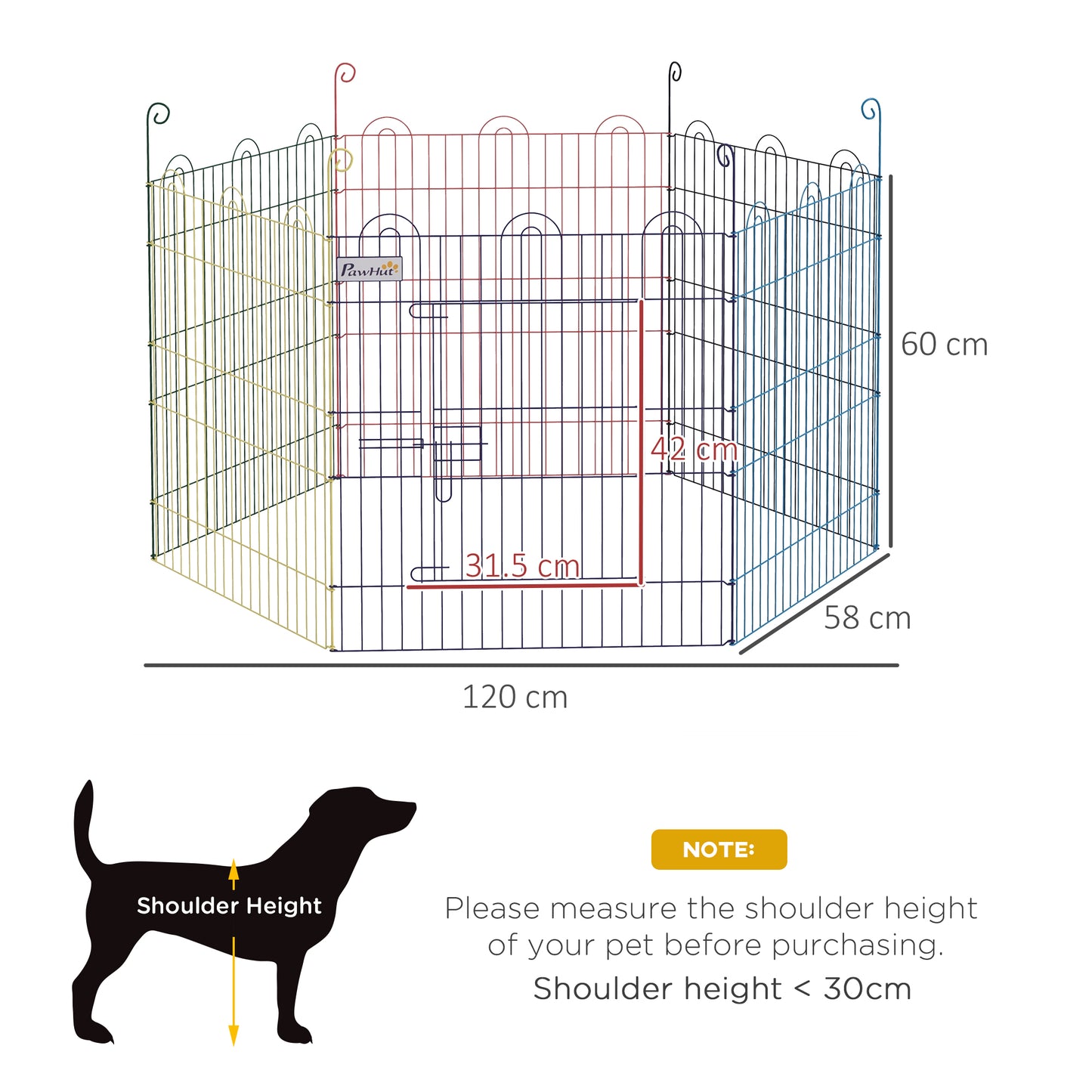 Pet Playpen | 6 Configurable Panels | Lockable Door | Indoor & Outdoor | Small Dogs, Cats, Rabbits & Small Pets | 60 x Ø120cm | Multicolour