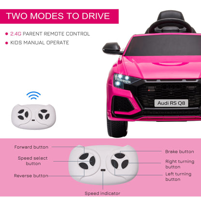 6V Battery-powered Kids Electric Ride On Car Audi RS Q8 Toy with Parental Remote Control Music Lights USB MP3 Bluetooth Pink