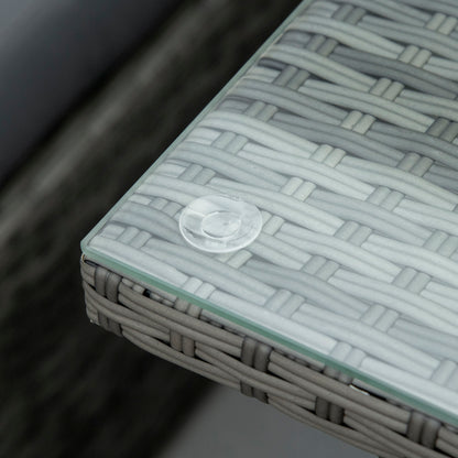 Outsunny 7 Piece Rattan Garden Furniture Set, 10-Seater Sofa Sectional with Cushioned Sofa Seat, Footstools and Expandable Glass Table for Yard Grey