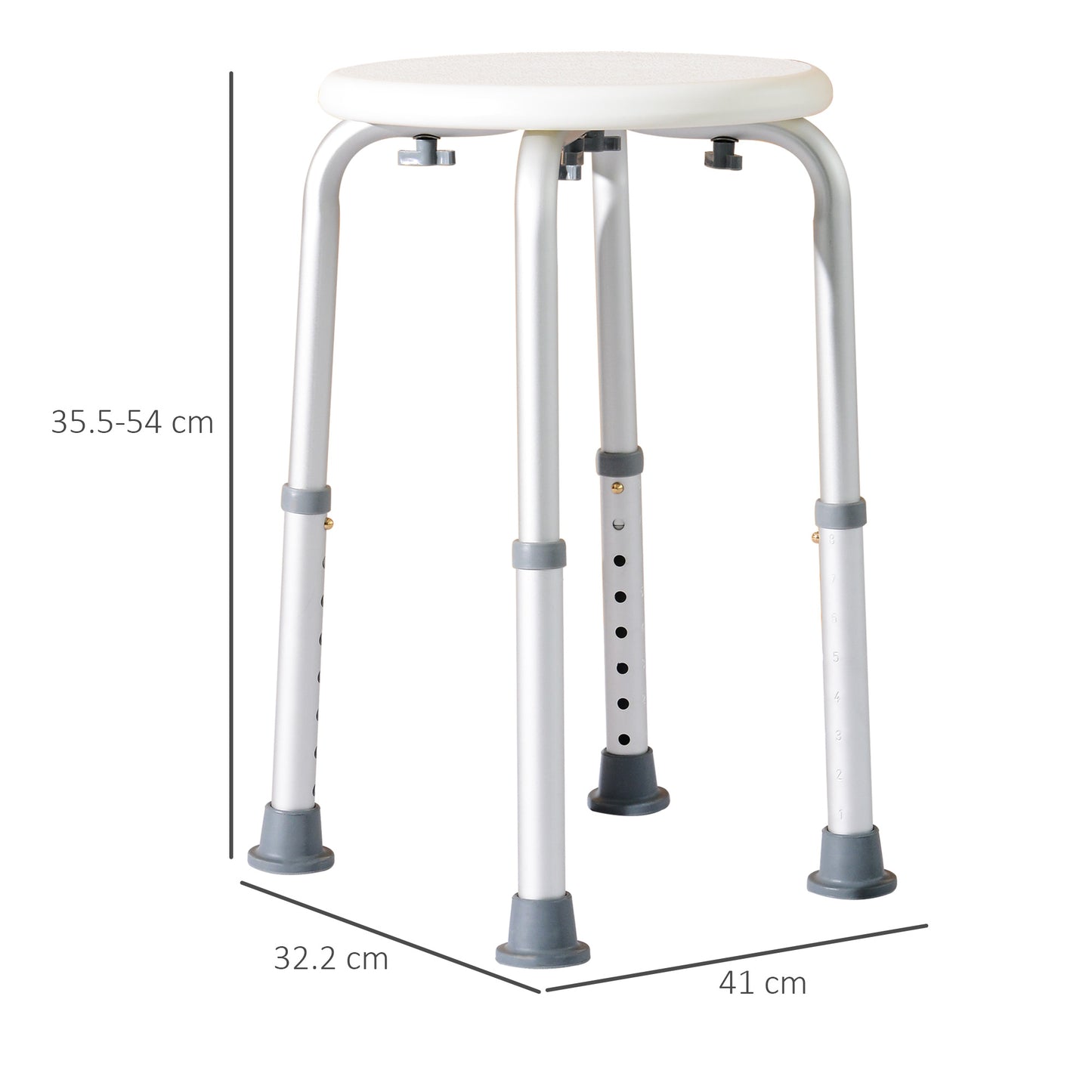 Adjustable Non-Slip Shower And Bath Stool,  32.5W x 41D x 35.5 - 54H cm - Cream White