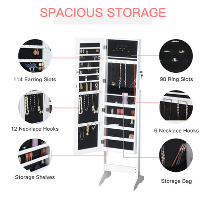 Jewellery Cabinet Standing Mirror Full Length Makeup Lockable Armoire Storage Organizer White