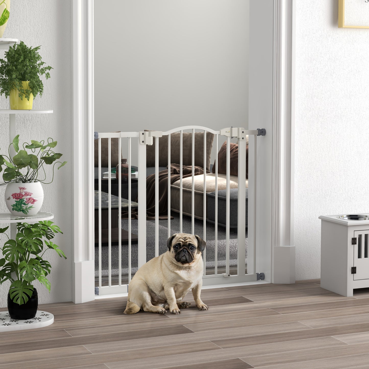 PawHut Metal 74-100cm Adjustable Pet Baby Gate Safety Barrier w/ Auto-Close Door White