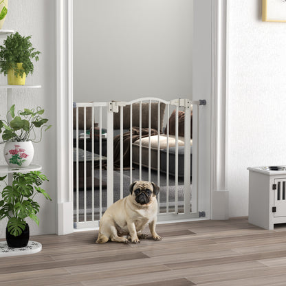 PawHut Metal 74-100cm Adjustable Pet Baby Gate Safety Barrier w/ Auto-Close Door White