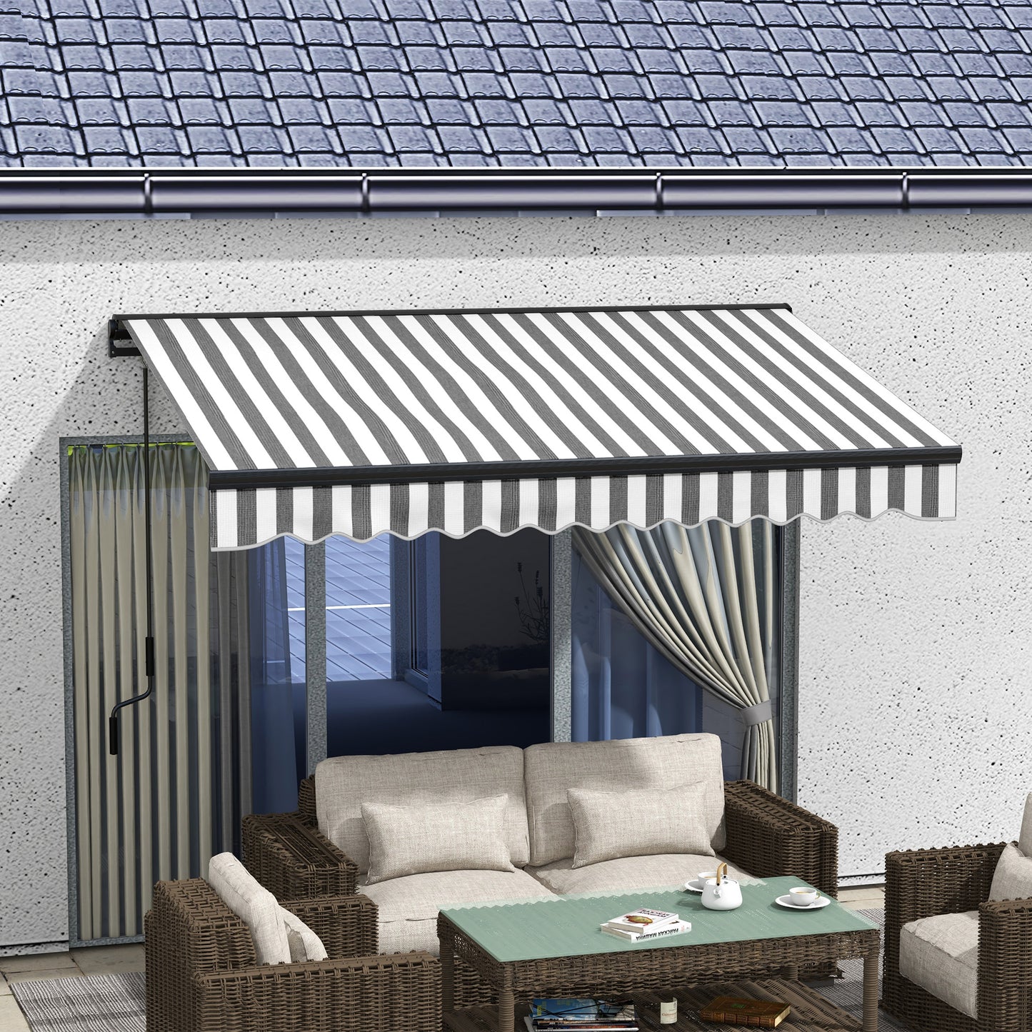 Outsunny 3 x 2m Aluminium Frame Electric Awning, Retractable Awning Sun Canopies For Patio Door Window