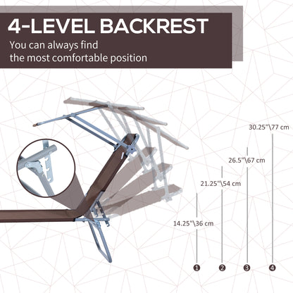 Outsunny 2 Pieces Outdoor Foldable Sun Lounger Set with Removeable Shade Canopy, Patio Recliner Sun Lounger with Adjustable Backrest with Mesh Fabric, Brown