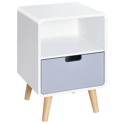 Scandinavian Retro Style Bedside Table, 40Lx38Wx58H cm-White/Grey/Natural Wood Colour