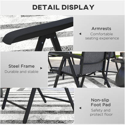 Set of 2 Outdoor Wicker Folding Chairs, Patio PE Rattan Dining, Armrests Set with 7 Levels Adjustable Backrest, for Outdoors, Camping, Grey