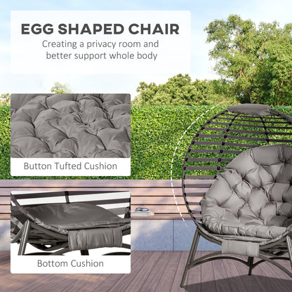 Outsunny 2 Seater Egg Chair with Soft Cushion, Steel Frame and Side Pocket, Garden Patio Basket Chair for Indoor, Outdoor, Brown