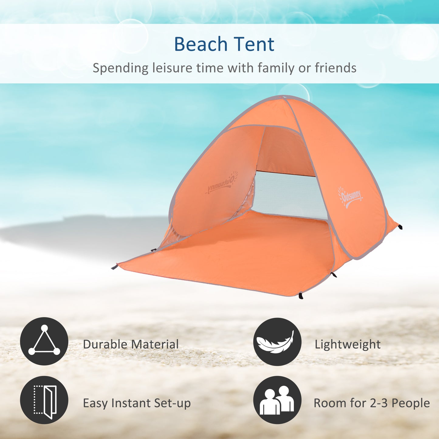 Outsunny Pop-up Portable Beach Tent Hiking UV Protection Patio Sun Shade Shelter Tent of 2 Person-Orange