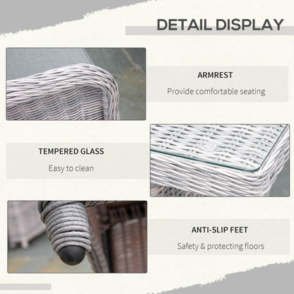 Outsunny 7 Piece Outdoor PE Rattan Dining Table Set, Patio Wicker Aluminium Chair Furniture w/ Tempered Glass Table Top, Grey