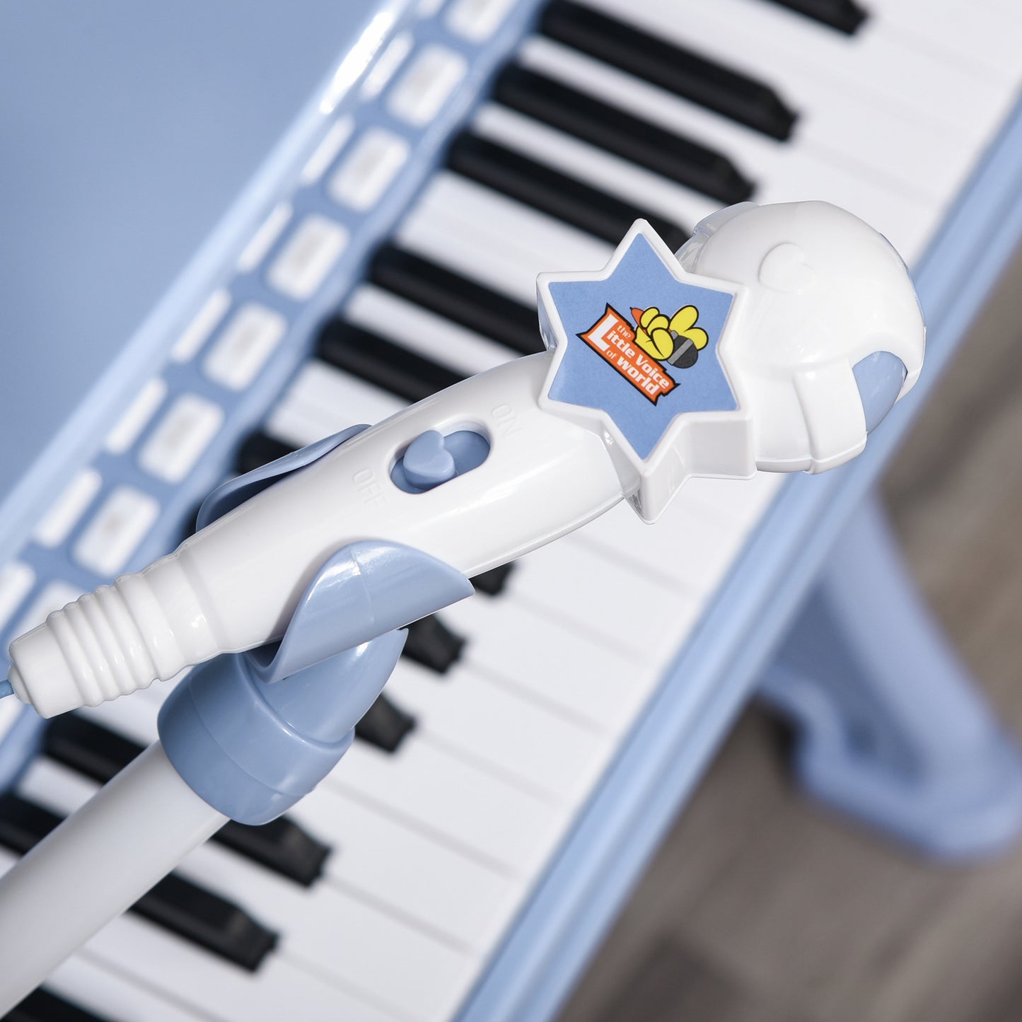 37 Keys Mini Electronic Keyboard Light Kids Musical Instrument Educational Game Children Grand Piano Toy Set w/Stool & Microphone & Music Blue