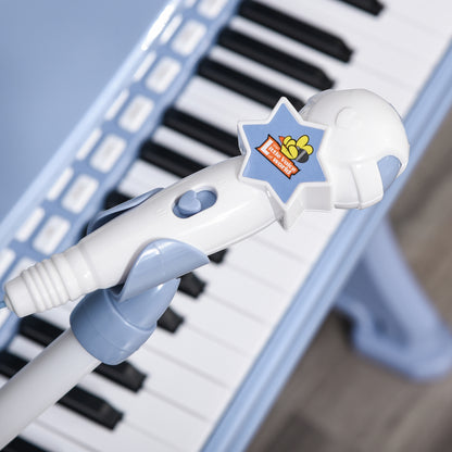 37 Keys Mini Electronic Keyboard Light Kids Musical Instrument Educational Game Children Grand Piano Toy Set w/Stool & Microphone & Music Blue