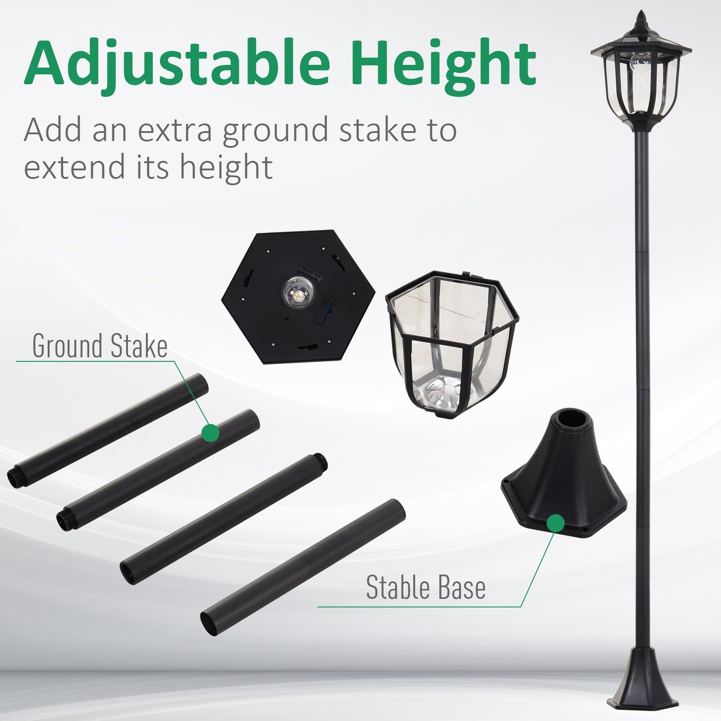Outsunny 1.77m Tall Free-Standing ABS Garden Solar LED Lamp Post Black