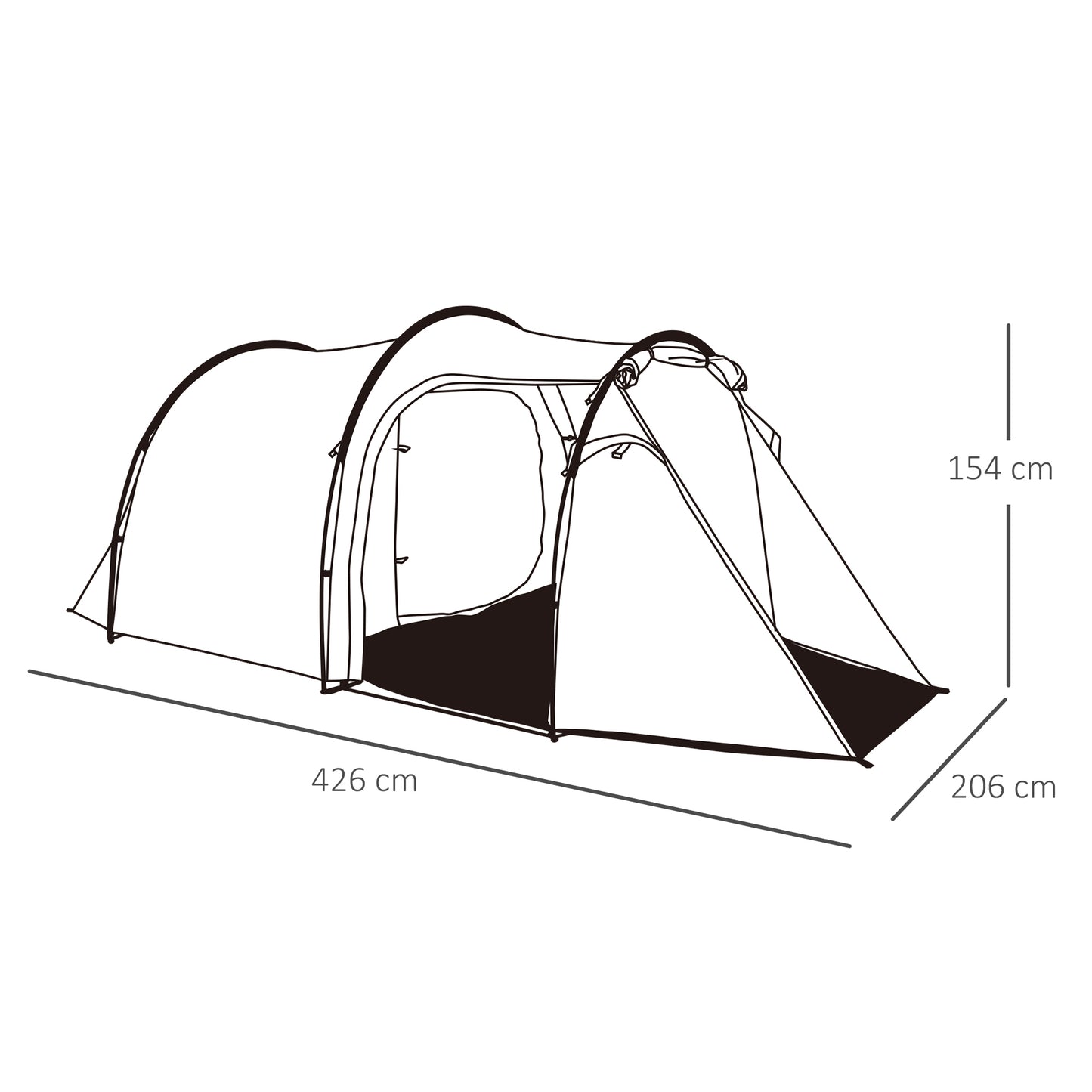 Outsunny Camping Dome Tent 2 Room for 3-4 Person with Weatherproof Screen Room Vestibule Backpacking Tent Lightweight for Fishing & Hiking Dark Grey