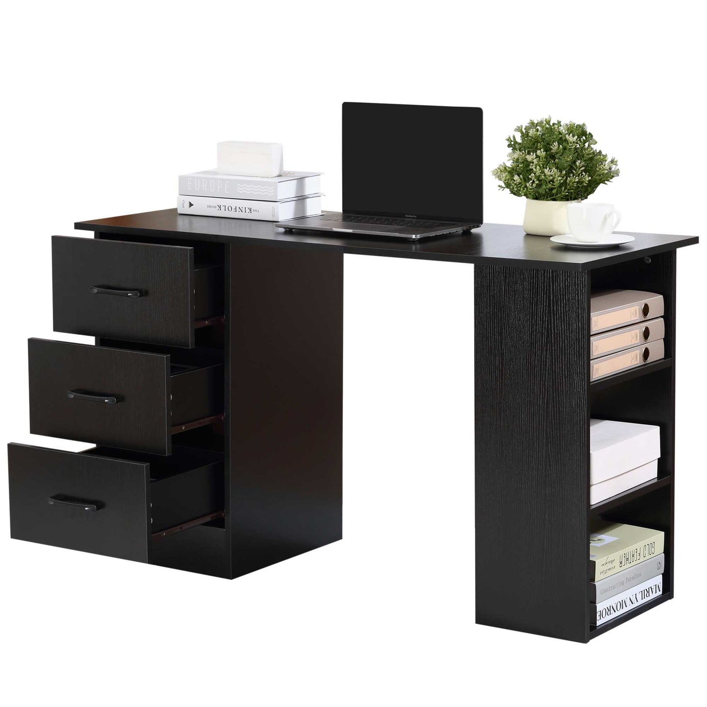 Computer Desk with Storage Shelves Drawers, 120cm Writing Table Study Workstation for Home Office, Black