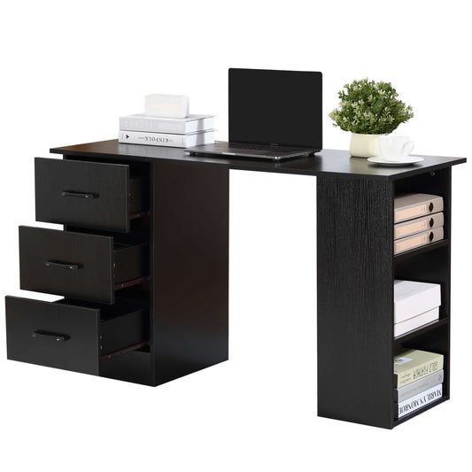 Computer Desk with Storage Shelves Drawers, 120cm Writing Table Study Workstation for Home Office, Black