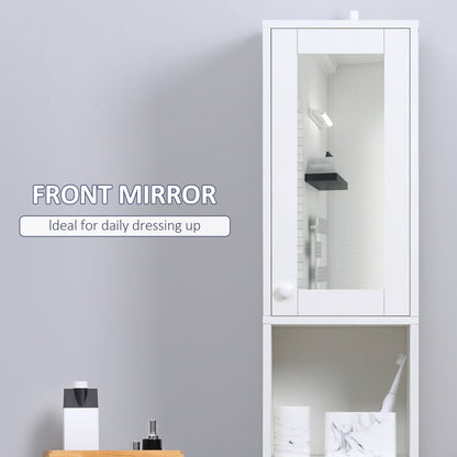 Kleankin Tall Bathroom Storage Cabinet with Mirror, Narrow Freestanding Floor Cabinet with Adjustable Shelves