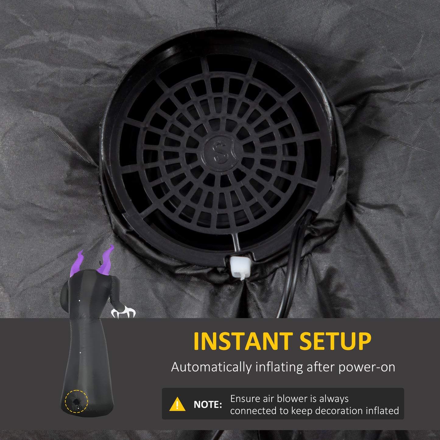 7ft Inflatable Halloween Ghost with Horns, Blow-Up Outdoor LED Display with Flame Effect for Garden, Lawn, Party, Holiday