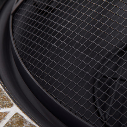 Outsunny 2-in-1 Outdoor Fire Pit on Wheels, Patio Heater with Cooking BBQ Grill, Firepit Bowl with Screen Cover, Fire Poker for Backyard Bonfire