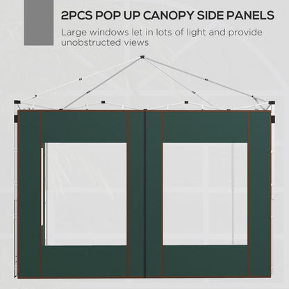 Outsunny Gazebo Side Panels, 2 Pack Sides Replacement, for 3x3(m) or 3x6m Pop Up Gazebo, with Doors and Windows, Green