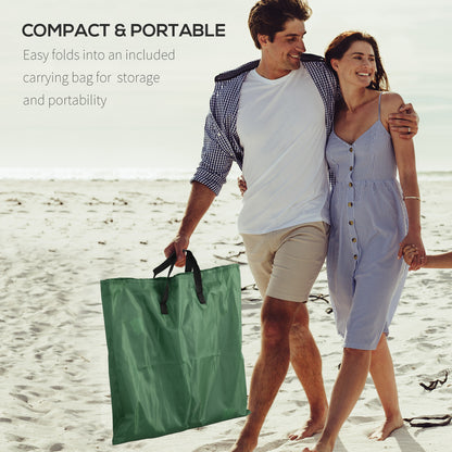 Outsunny Metal Frame PE Fabric 2 Pieces Outdoor Beach Reclining Chair Set w/ Pillow Green