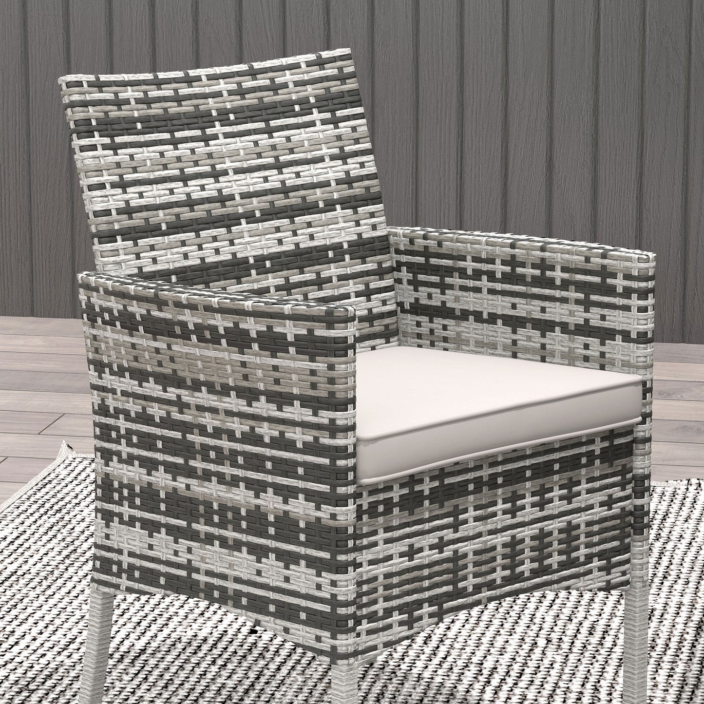 Outdoor Dining Set 5 Pieces Patio Conservatory with Tempered Glass Tabletop, 4 Dining Armchairs - Grey