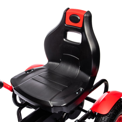 Children's Pedal Go Kart, Kids Ride On Racer with Adjustable Seat, Inflatable Rubber Tyres, Handbrake, for Ages 5-12 Years - Red