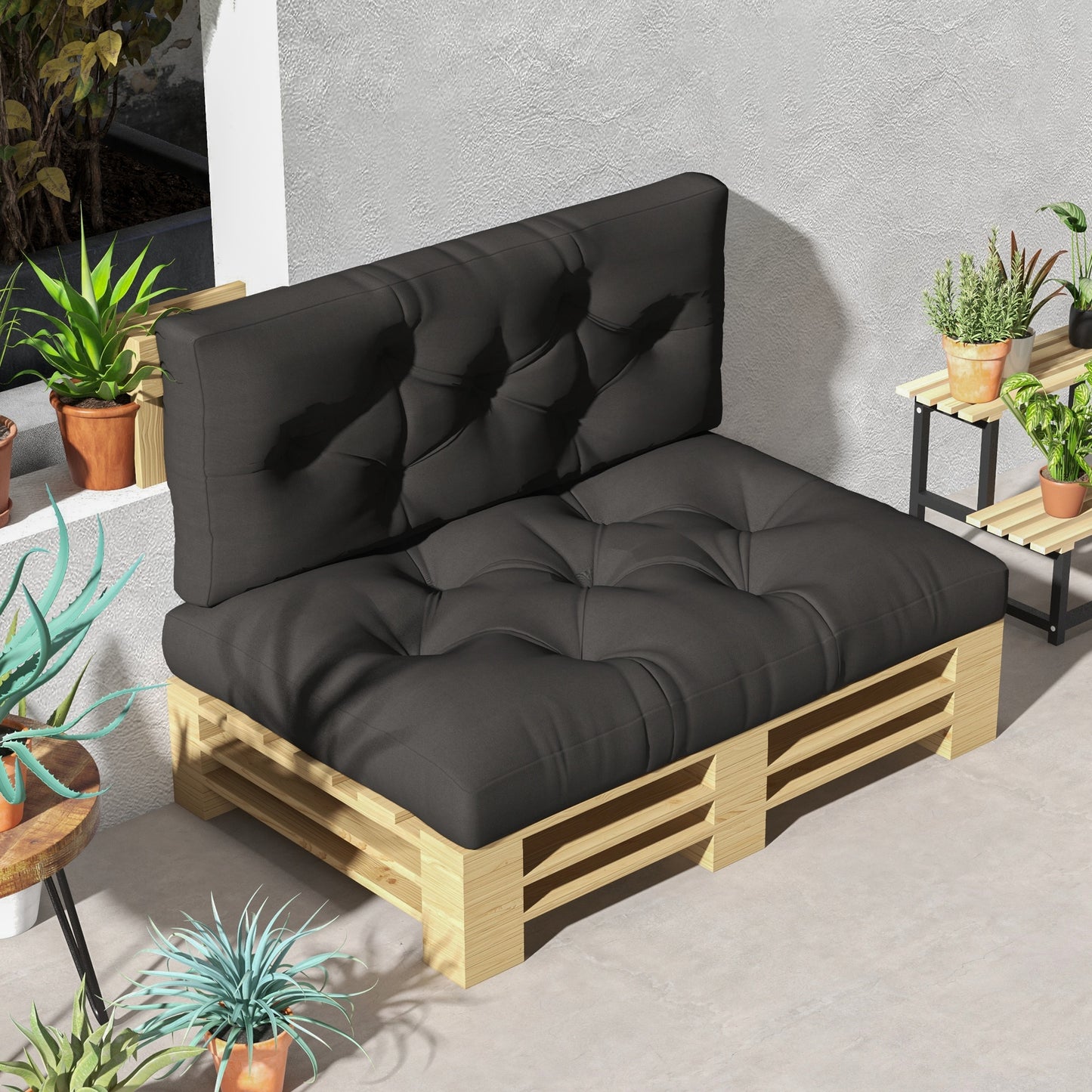 Outsunny 4-Piece Pallet Seat Cushions Back Pillows Replacement, Patio Chair Cushions Set for Indoor Outdoor, Charcoal Grey