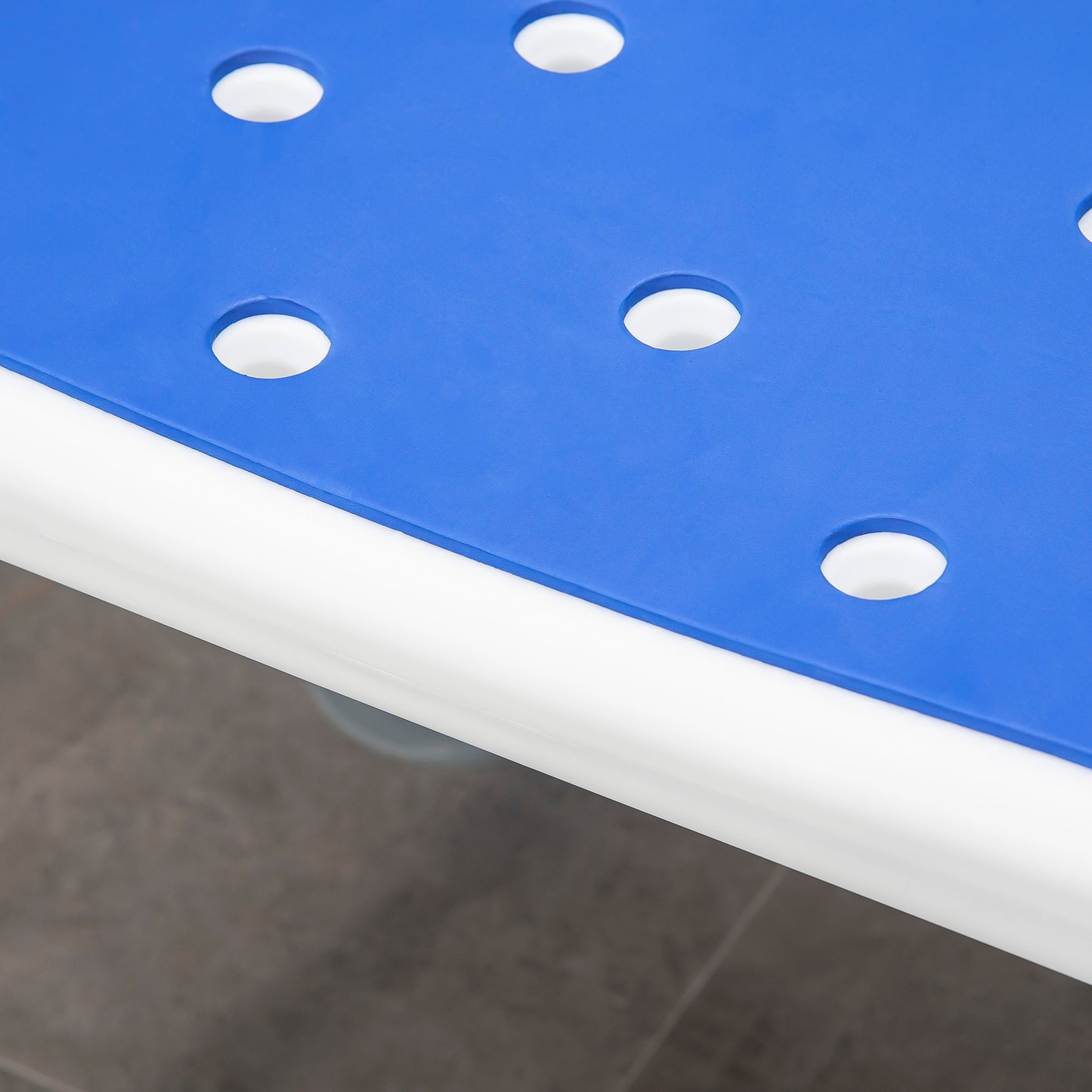 Bathroom Shower Stool Seat EVA Padded, Height Adjustable With Back and Arms, 4 Suction Foot Pads, Blue