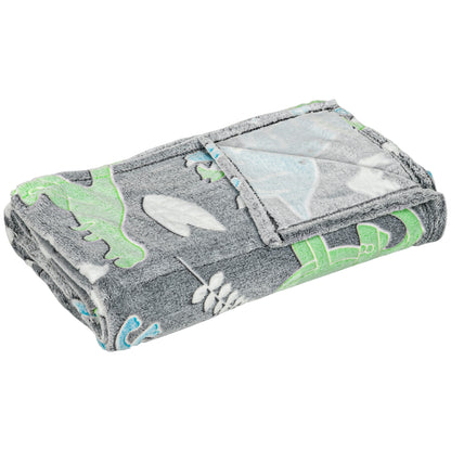 Glow in The Dark Flannel Fleece Throw Blanket, Fluffy Warm Throw Blanket, Kids Dinosaur Luminous Blanket, 203x153cm, Grey