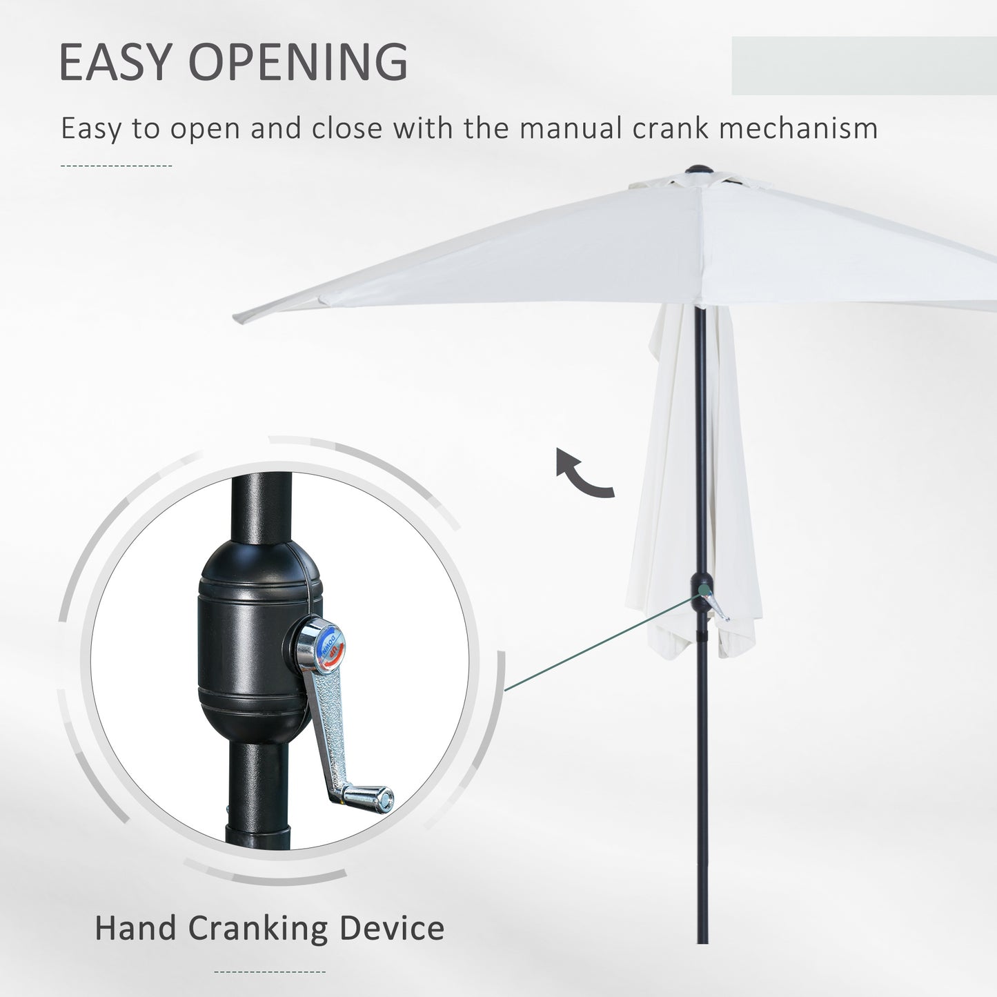 Outsunny 3 m Half Round Umbrella Parasol-White