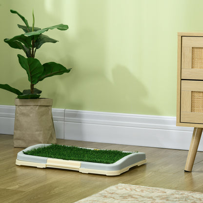 Indoor Puppy Training Toilet | 3-Layer Design | Artificial Grass Pad | Grid Panel & Tray | Anti-Slip Pads | Portable | Suits Dogs Up to 25cm Body Length | 46.5x34x5.5cm | Green