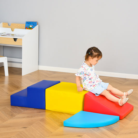 Soft Play 4-piece Climb and Crawl Foam Toddler Stairs and Ramp Colourful Children's Educational Software Activity Toys for Baby Preschooler