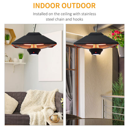 Outsunny 2kw Outdoor Hanging Ceiling Mounted Aluminium Halogen Electric Heater LED Garden Patio Warmer w/Remote Control