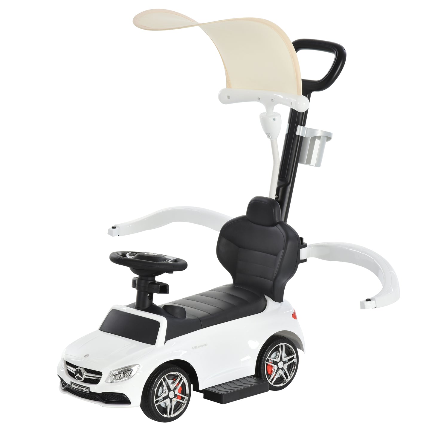 3 in 1 Ride On Push Along Car Mercedes Benz for Toddlers Stroller Sliding Walking Car with Horn Sound Safety Bar for 1-3 Years