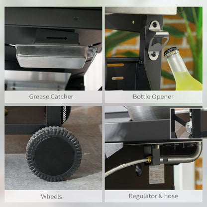 Outsunny Galvanised Steel 4+1 Gas Burner BBQ Grill Trolley, Black