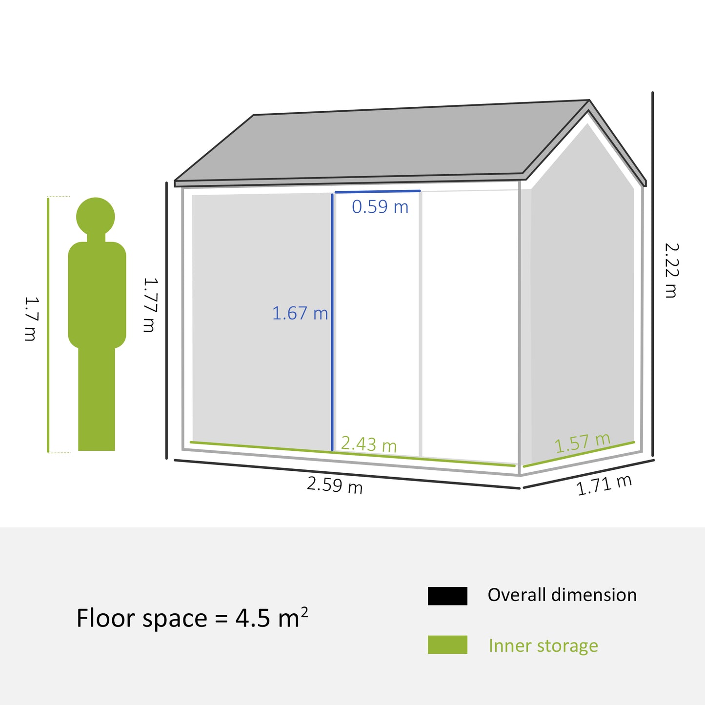 Outsunny 8 x 6 ft Galvanised Garden Shed, Outdoor Metal Storage Shed with Double Doors Window Air Vents for Patio, Lawn, Grey