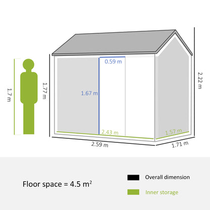 Outsunny 8 x 6 ft Galvanised Garden Shed, Outdoor Metal Storage Shed with Double Doors Window Air Vents for Patio, Lawn, Grey