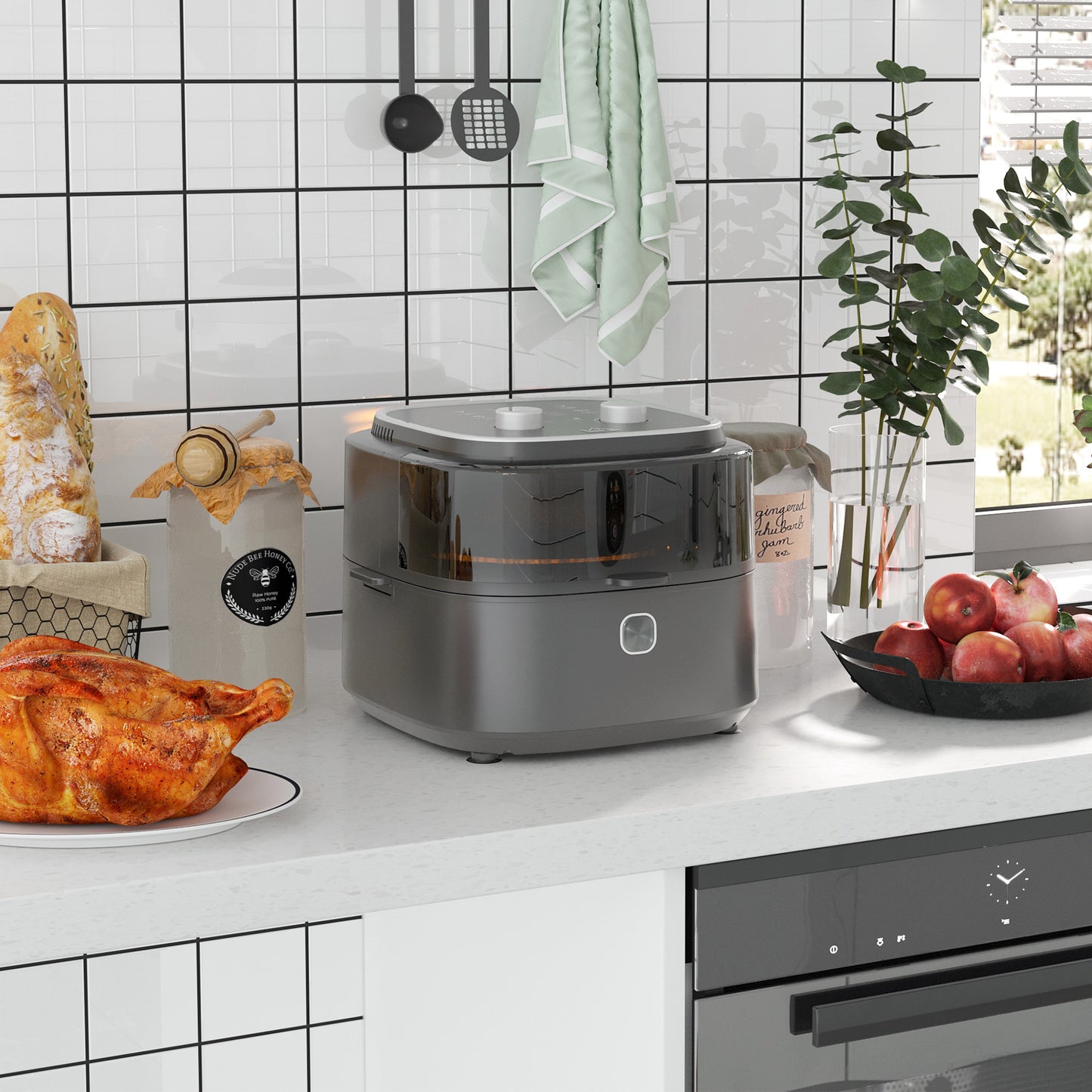 Family Air Fryer with Rapid Air Circulation and Recipes, 6.5L Oil Free Airfryer with 60-Minute Timer, Adjustable Temperature