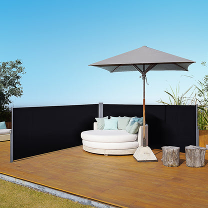Outsunny 6 x 1.6 M Double Canopy Pull-Out Side Awning Sun Rain Outdoor Protection w/ Steel Frame Retractable Garden Privacy Home Commercial Black